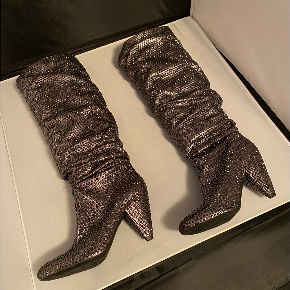 INC International Concepts Black Rhinestone Heeled Boots